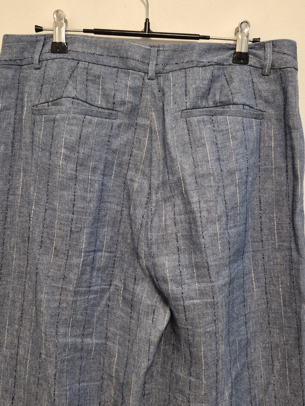 L' Agence Livvy Pinstripe Straight Wide Leg Trousers Blue Pants Womens Sz 8 $450 - Picture 12 of 15